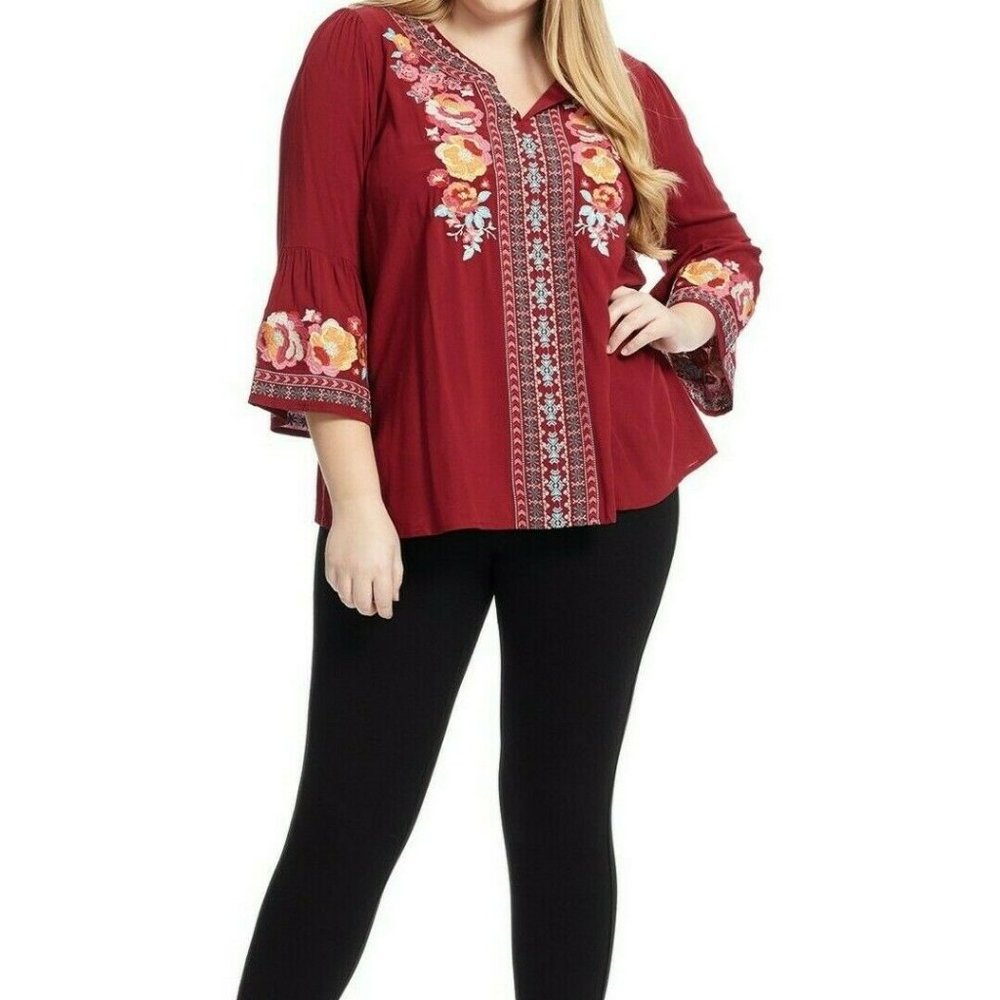 new andree by unit embroidered boho hippie blouse 3x